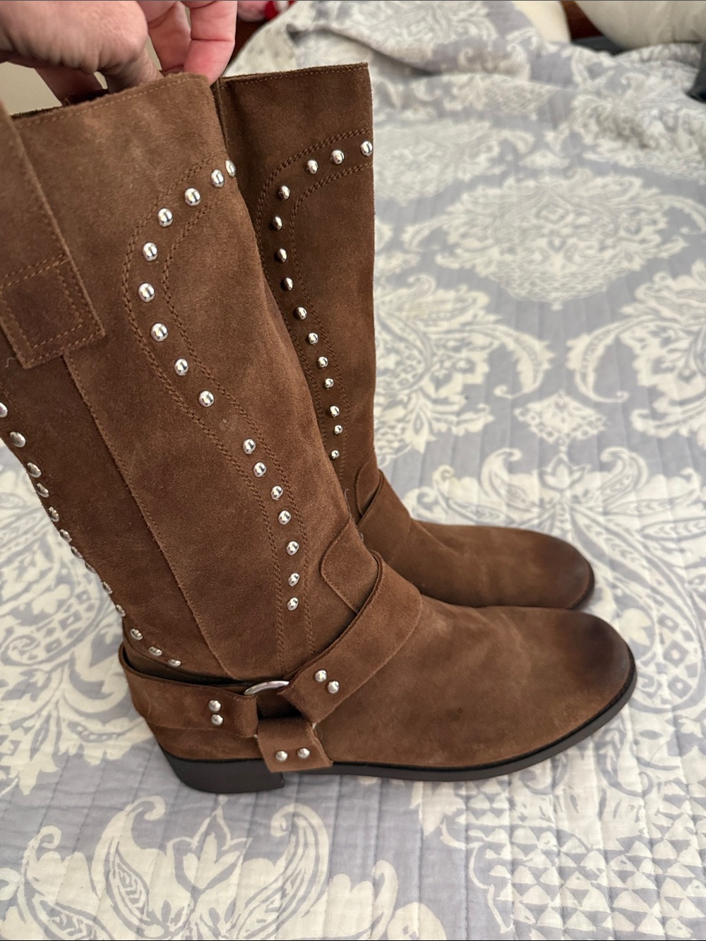 Bibi Lou Brown Suede Studded Mid-Calf Heeled Boot size 9